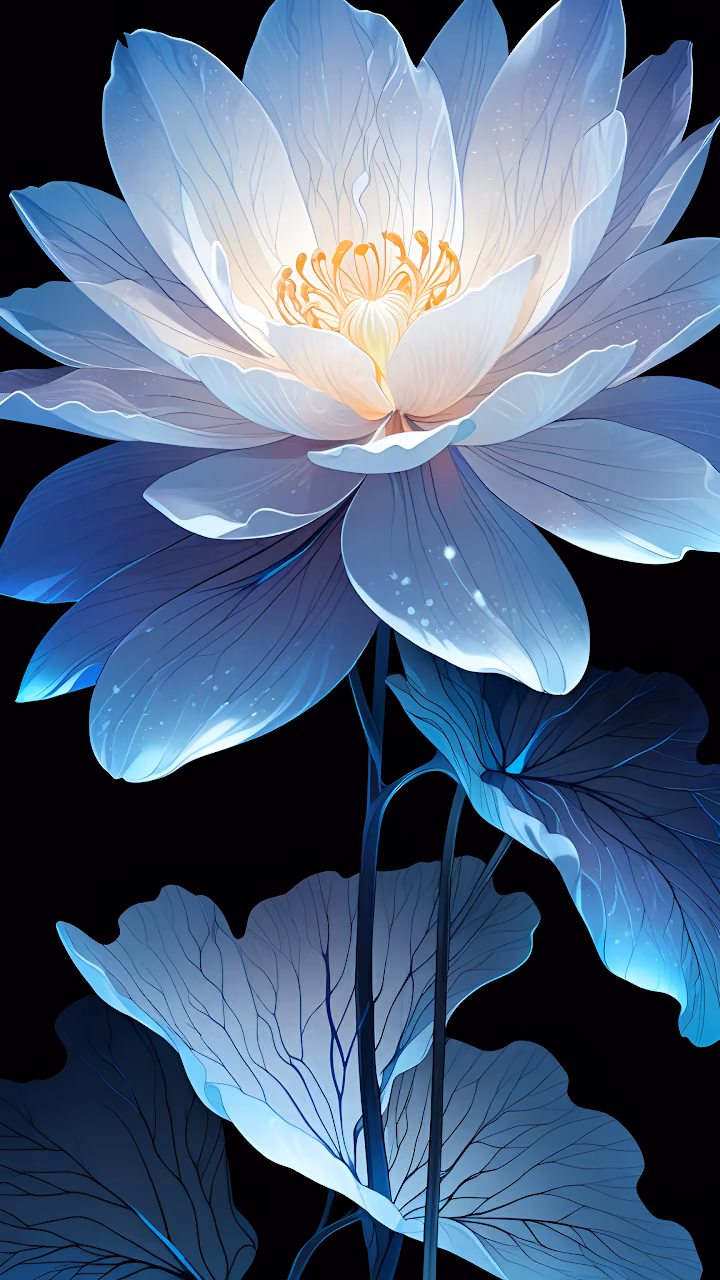 Download Luminous Blue Lotus Flower on Black Background Wallpaper in Mobile HD Luminous Blue Lotus Flower on Black Background - Free Mobile AMOLED Wallpaper Background