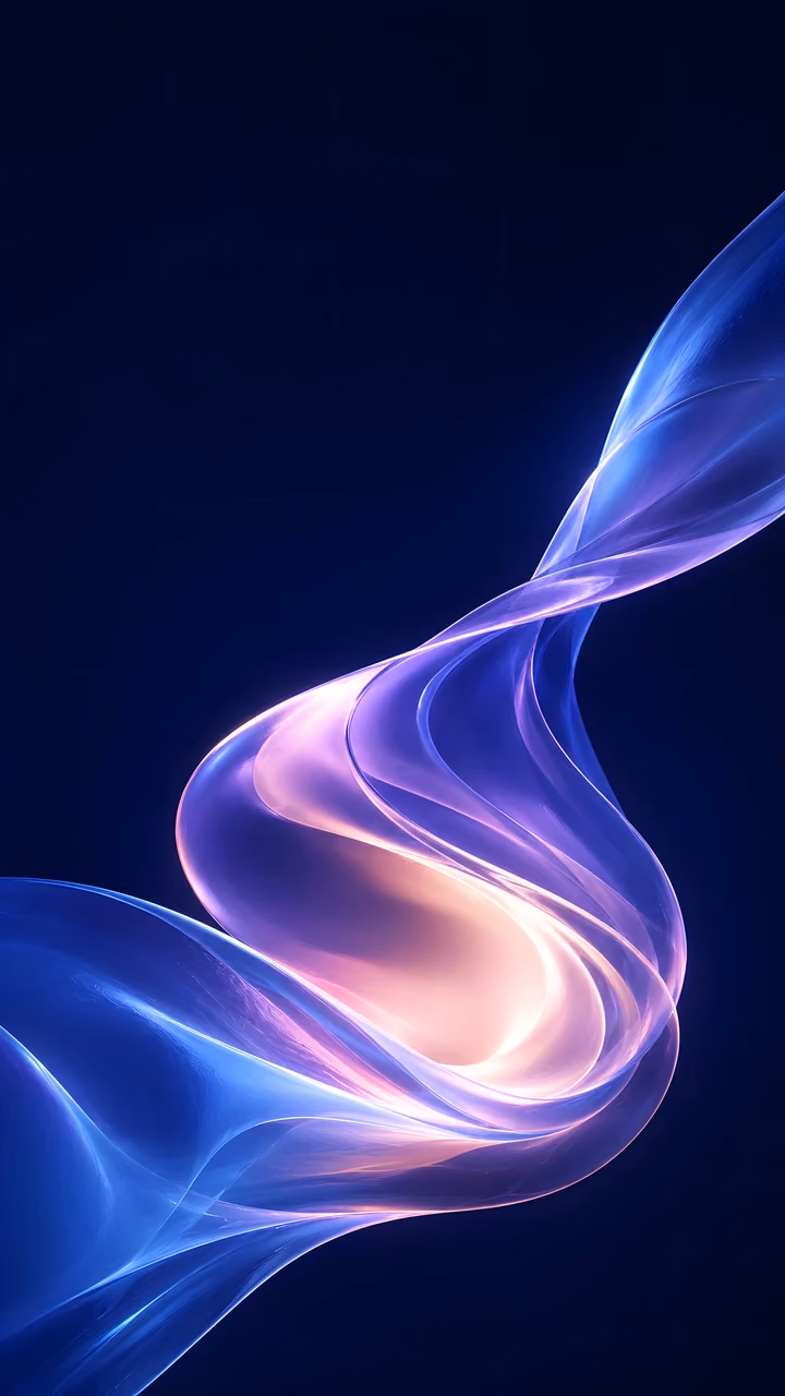 A luminous blue and lavender ribbon curves diagonally across a dark navy background.