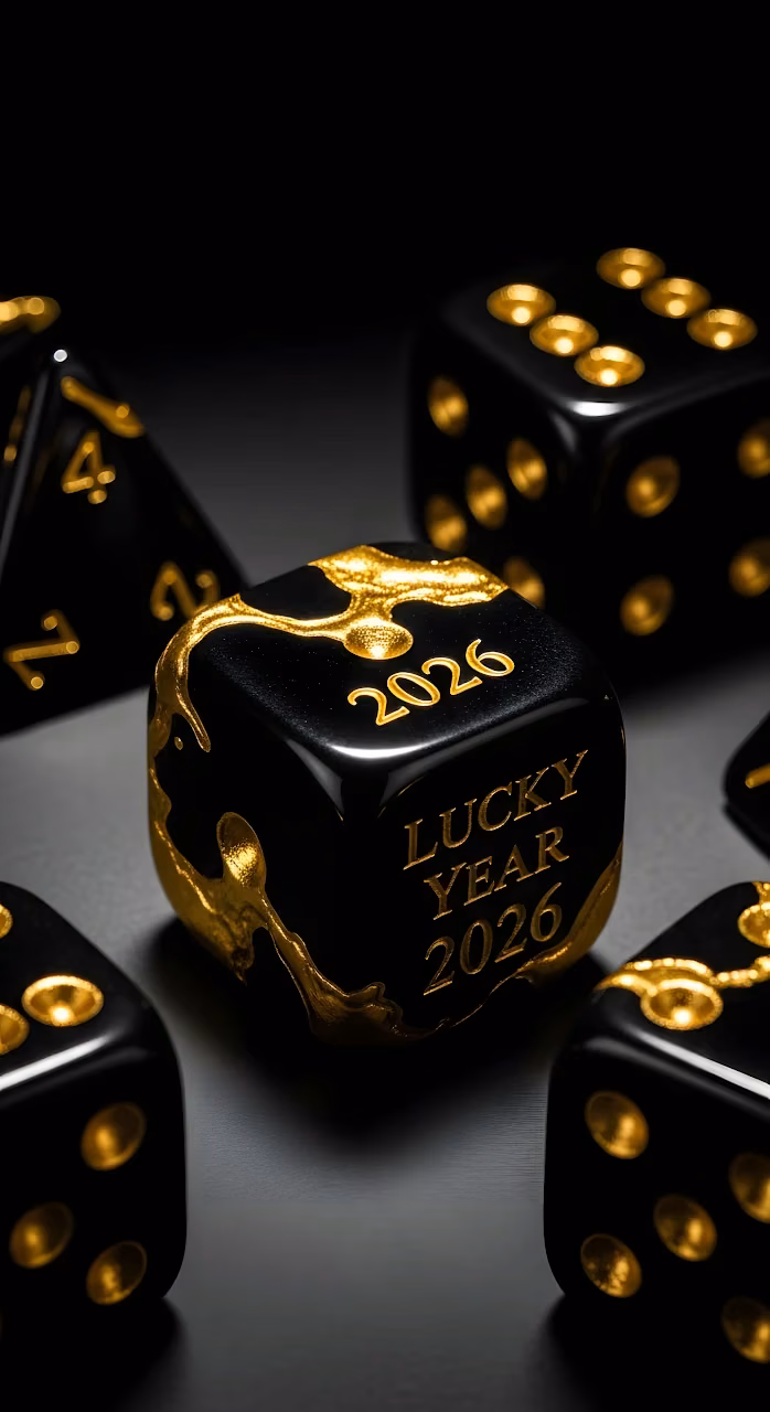 Luxury Black Gold Dice Lucky Year 2026 Gaming Concept - Free Mobile AMOLED Wallpaper Background