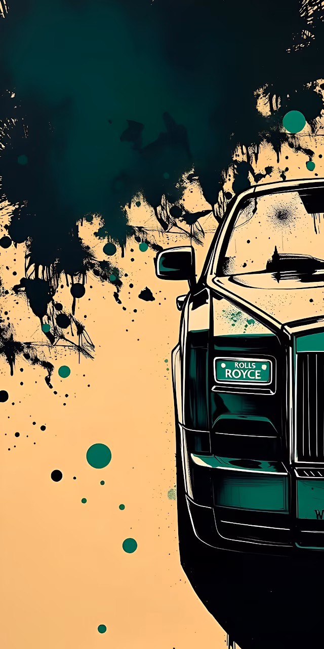 Luxury Car Graffiti Splatter Art Green and Beige - Free Mobile AMOLED Wallpaper Background