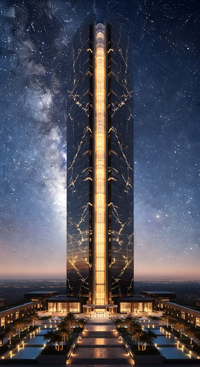 Luxury Skyscraper Under Milky Way Night Sky - Free Mobile AMOLED Wallpaper Background