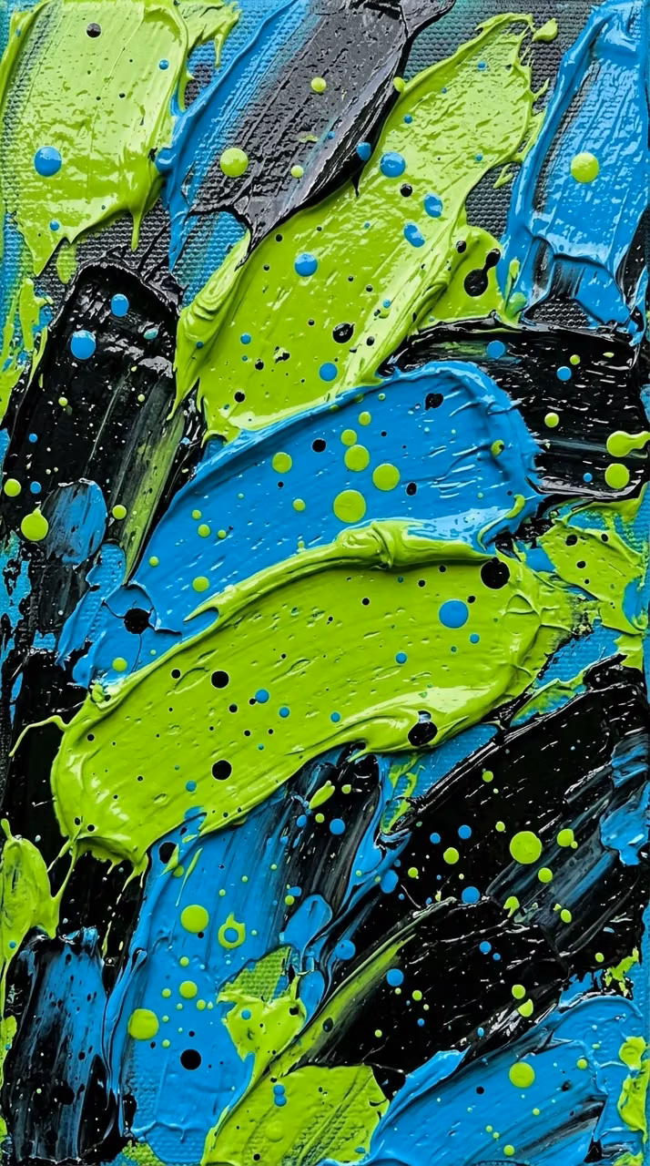 Macro Abstract Painting with Thick Palette Knife Strokes of Lime and Blue - Free Mobile AMOLED Wallpaper Background