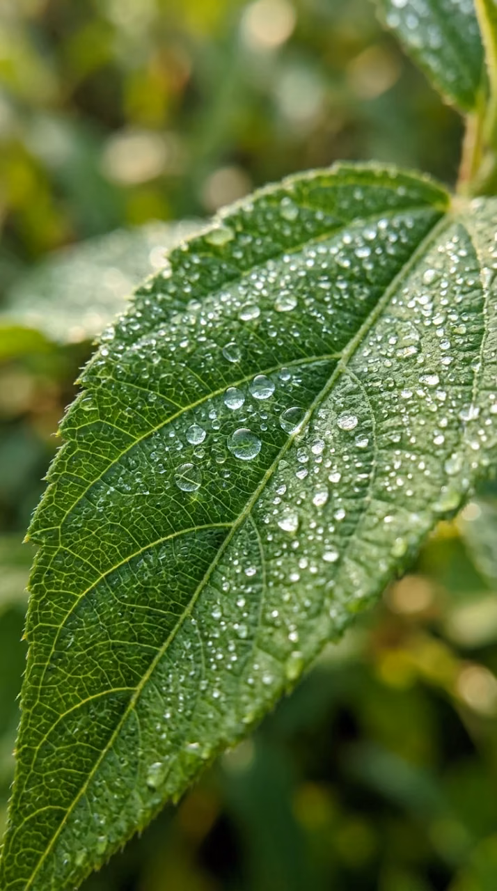Download Macro Close-up of Green Leaf with Fresh Water Droplets Wallpaper in Mobile HD Macro Close-up of Green Leaf with Fresh Water Droplets - Free Mobile AMOLED Wallpaper Background