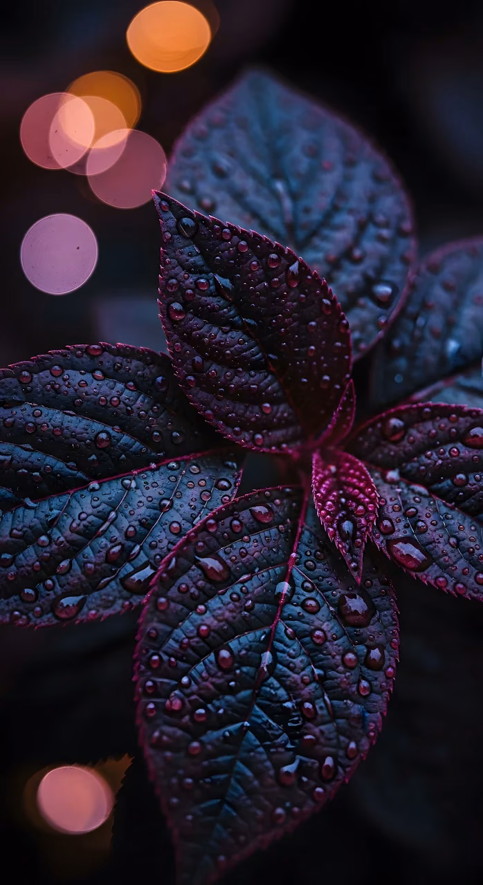 Download Macro Dark Purple Leaves Raindrops Moody Bokeh Lighting Wallpaper in Mobile HD Macro Dark Purple Leaves Raindrops Moody Bokeh Lighting - Free Mobile AMOLED Wallpaper Background