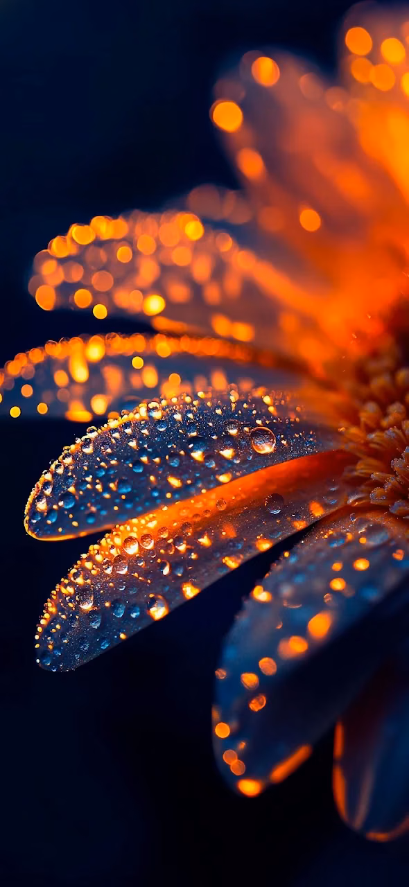 Macro Flower Petals with Glowing Water Droplets and Bokeh - Free 4K Desktop Wallpaper Background