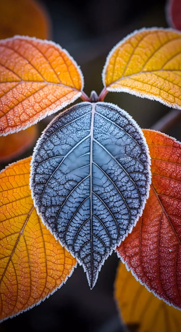 Download Macro Frosted Autumn Leaves Texture Contrast Wallpaper in Mobile HD Macro Frosted Autumn Leaves Texture Contrast - Free Mobile AMOLED Wallpaper Background
