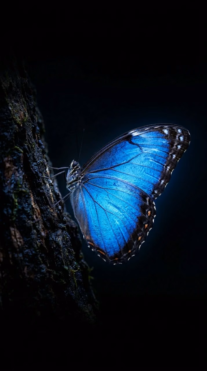 Macro Glowing Blue Morpho Butterfly Wallpaper - Free Mobile AMOLED Wallpaper Background