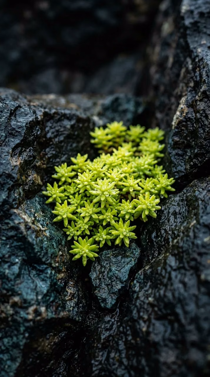 Download Macro Green Succulents Blooming on Wet Basalt Rocks Wallpaper in Mobile HD Macro Green Succulents Blooming on Wet Basalt Rocks - Free Mobile AMOLED Wallpaper Background