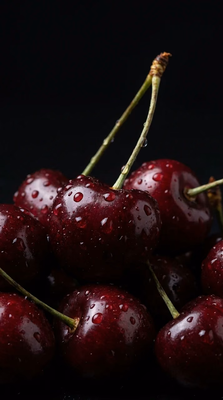 Download Macro Photography of Dark Red Cherries with Water Droplets Wallpaper in Mobile HD Macro Photography of Dark Red Cherries with Water Droplets - Free Mobile AMOLED Wallpaper Background