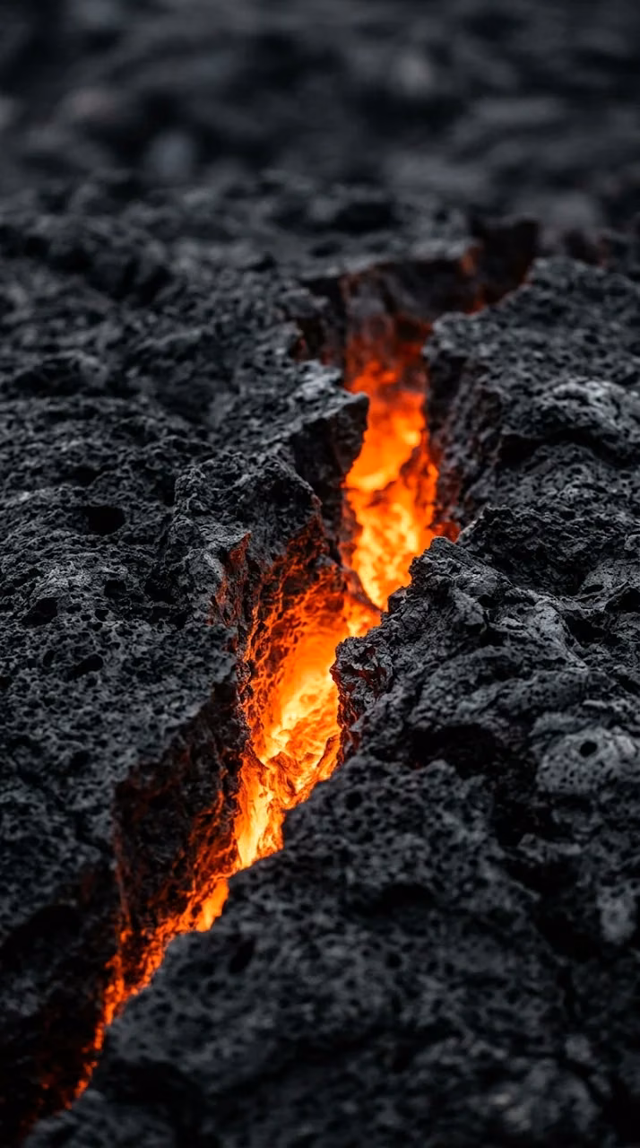 Macro Photography of Glowing Lava Cracks in Volcanic Rock - Free Mobile AMOLED Wallpaper Background