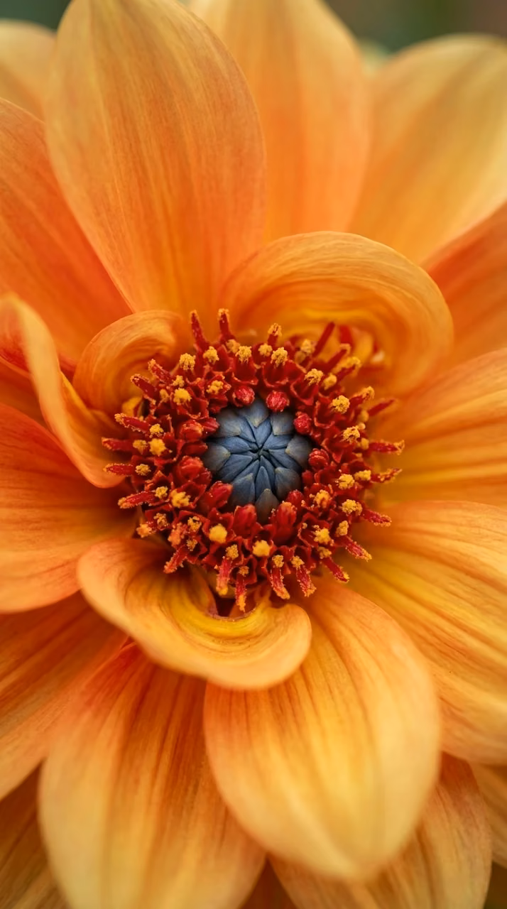 Macro Photography of an Orange Dahlia Flower Center - Free Mobile AMOLED Wallpaper Background