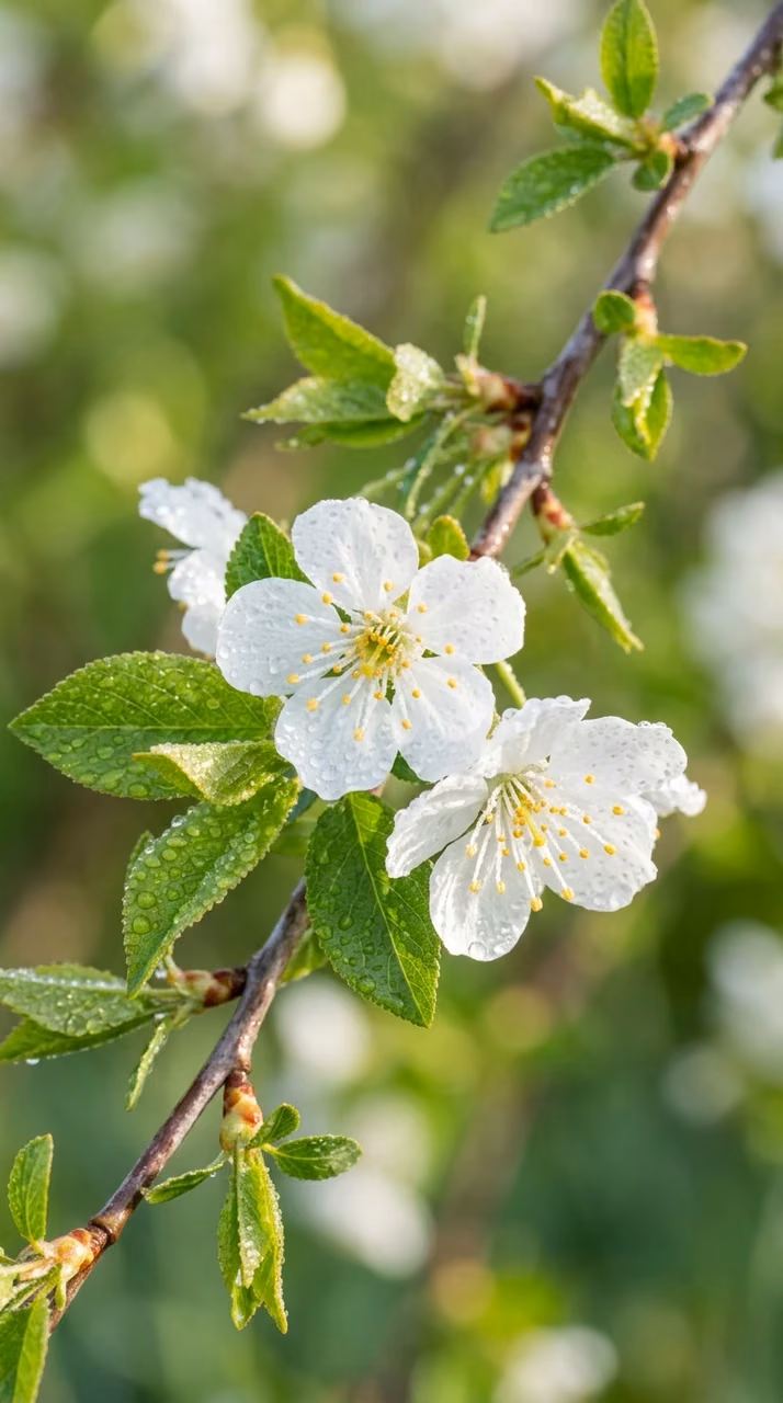 Download Macro Photography of White Cherry Blossoms with Dew Drops Wallpaper in Mobile HD Macro Photography of White Cherry Blossoms with Dew Drops - Free Mobile AMOLED Wallpaper Background