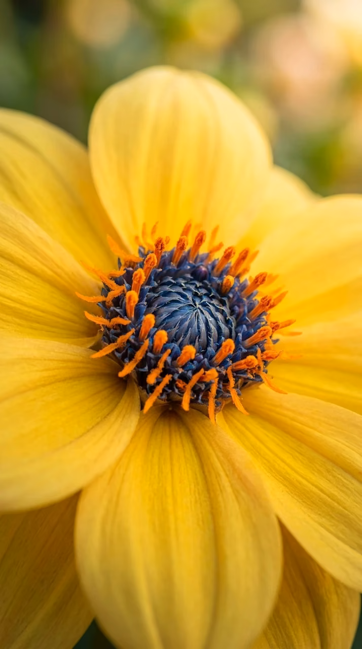 Download Macro Photography of a Yellow Dahlia Flower Center Wallpaper in Mobile HD Macro Photography of a Yellow Dahlia Flower Center - Free Mobile AMOLED Wallpaper Background