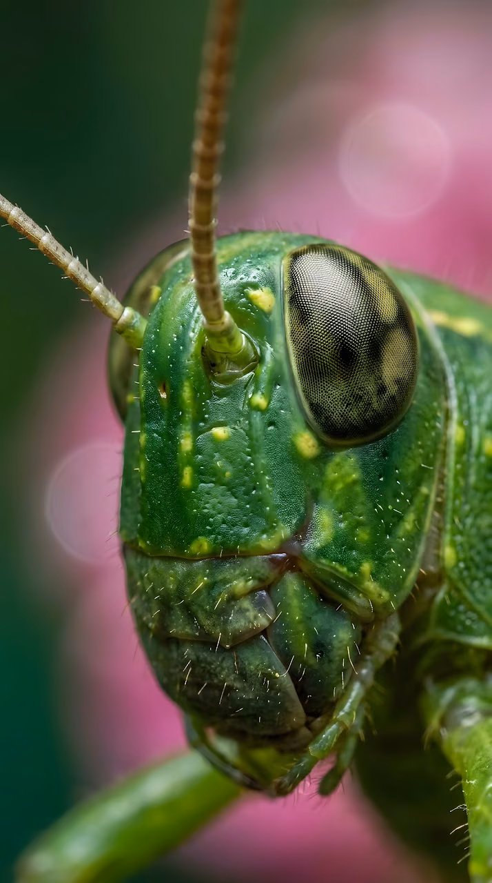 Macro Profile of a Green Grasshopper Head - Free Mobile AMOLED Wallpaper Background