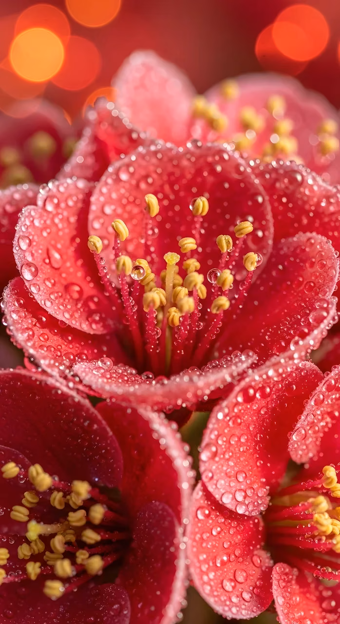 Download Macro Red Flowers Water Droplets Bokeh Background Wallpaper in Mobile HD Macro Red Flowers Water Droplets Bokeh Background - Free Mobile AMOLED Wallpaper Background