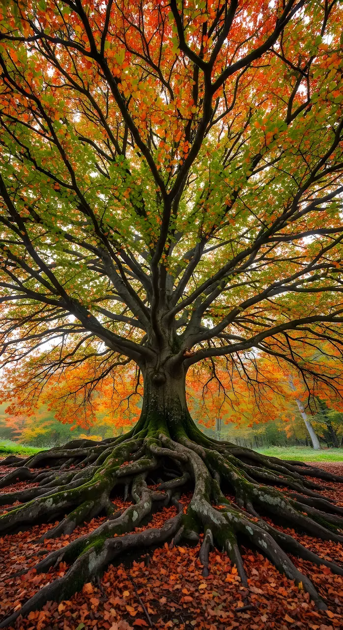 Majestic Ancient Tree Exposed Roots Autumn Foliage - Free Mobile AMOLED Wallpaper Background