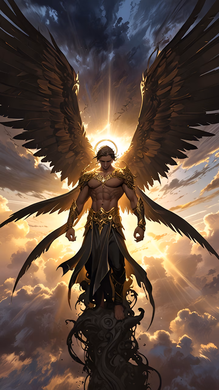 Download Majestic Angel with Golden Armor and Giant Wings at Sunset Wallpaper in Mobile HD Majestic Angel with Golden Armor and Giant Wings at Sunset - Free Mobile AMOLED Wallpaper Background