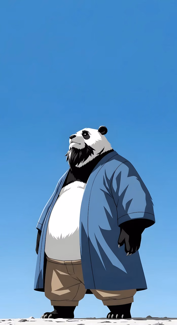 Majestic Anthropomorphic Panda in Blue Kimono Anime Style - Free Mobile AMOLED Wallpaper Background