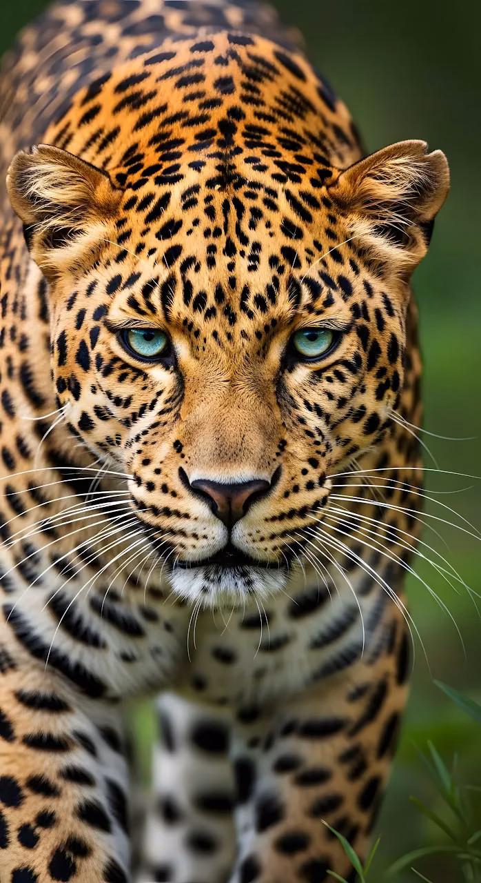 Download Majestic Leopard Stare with Striking Teal Eyes Wildlife Portrait Wallpaper in Mobile HD Majestic Leopard Stare with Striking Teal Eyes Wildlife Portrait - Free Mobile AMOLED Wallpaper Background