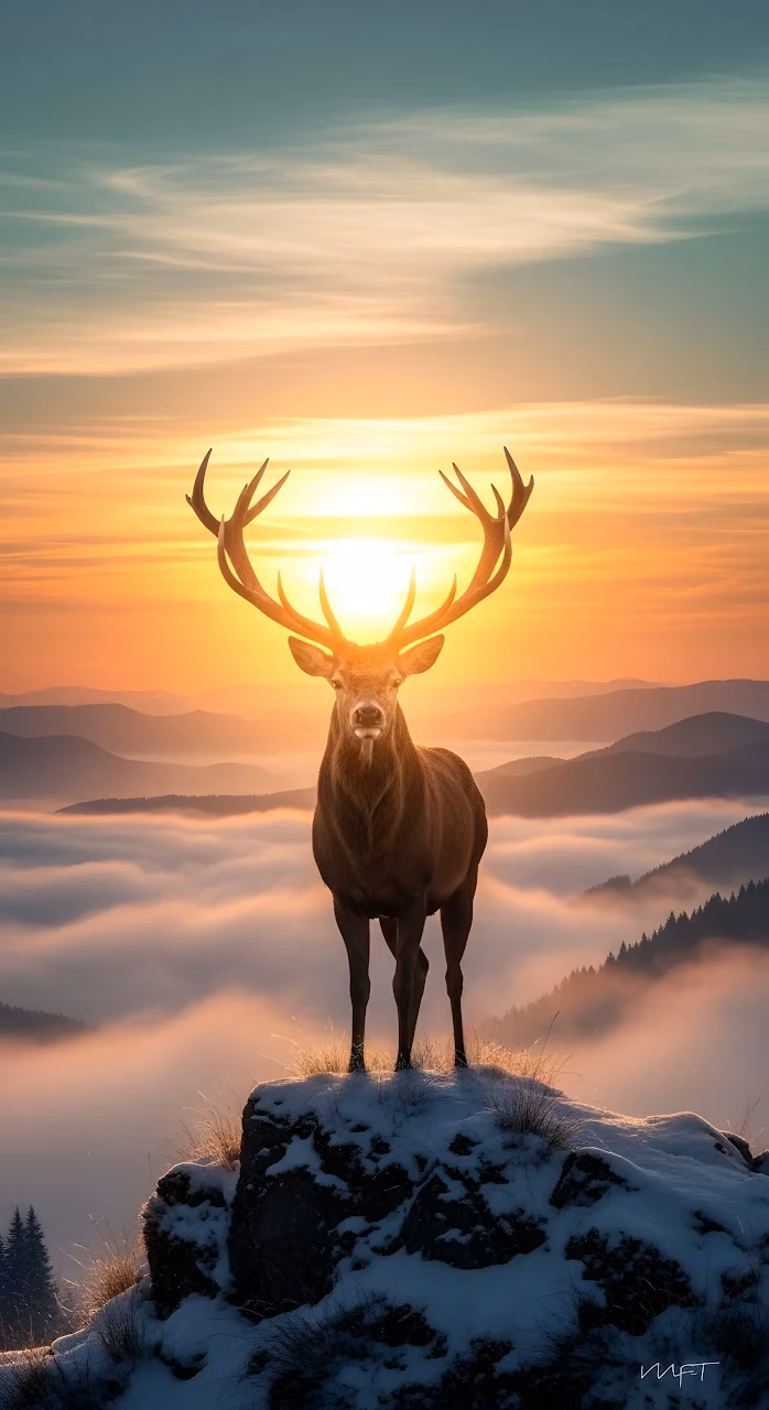 Download Majestic Red Deer Stag at Sunrise on Snowy Mountain Peak Wallpaper in 4K UHD Majestic Red Deer Stag at Sunrise on Snowy Mountain Peak - Free 4K Desktop Wallpaper Background