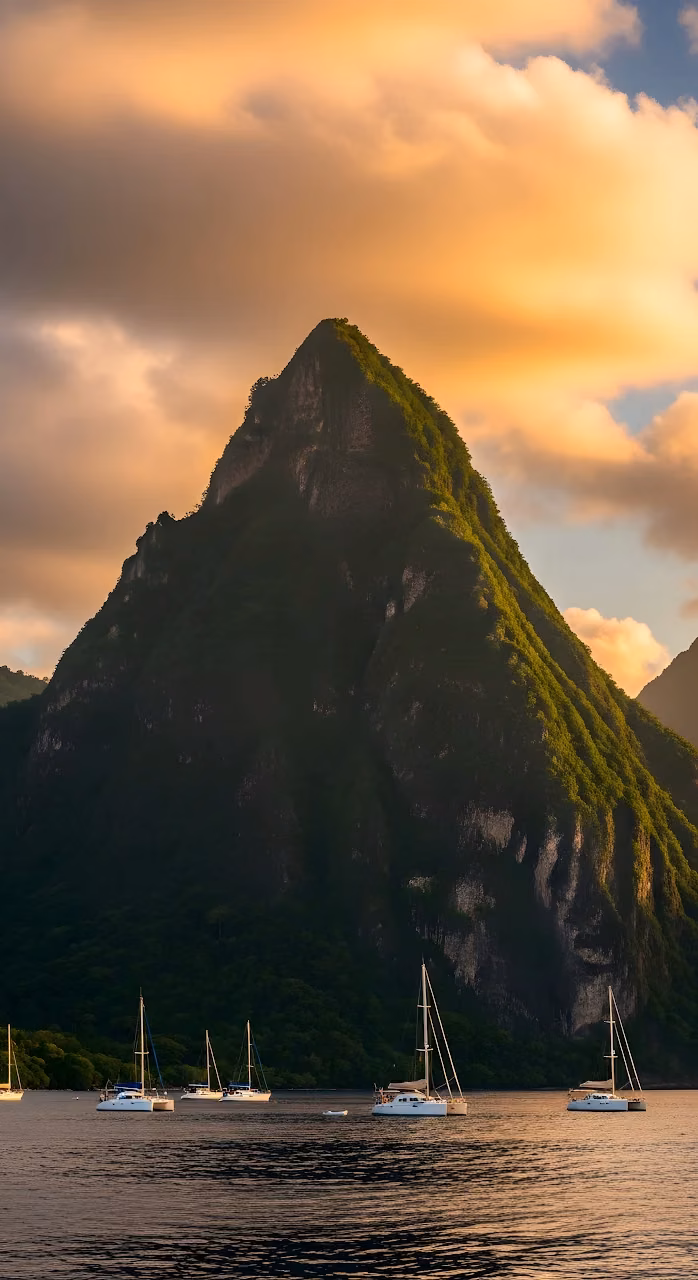 Majestic Tropical Mountain Peak at Golden Sunset - Free Mobile AMOLED Wallpaper Background