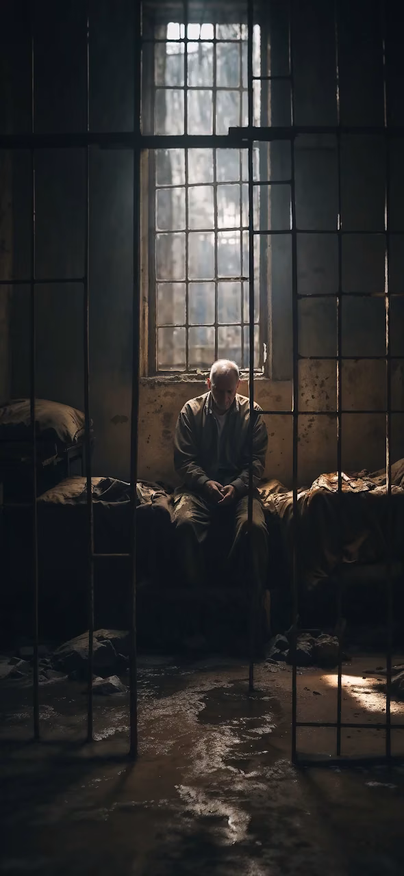 Man in Solitude Behind Prison Cell Bars - Free Mobile AMOLED Wallpaper Background