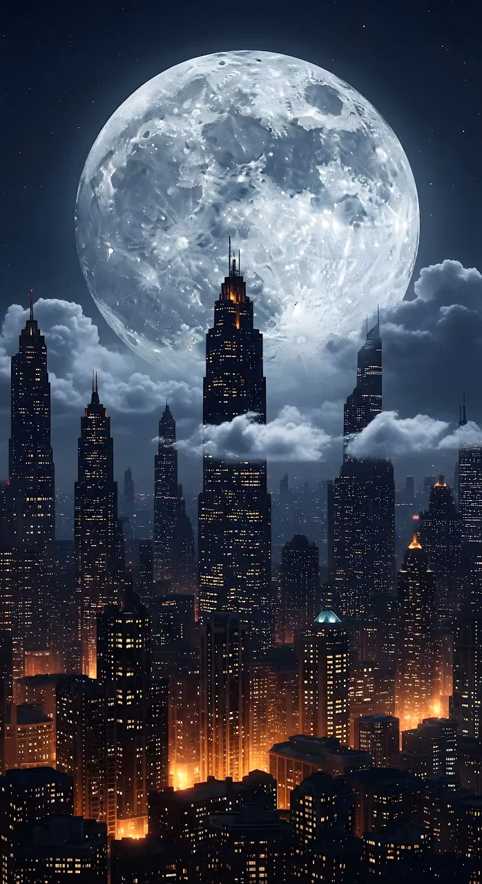 Download Massive Full Moon Over Dark City Skyline Nightscape Wallpaper in Mobile HD Massive Full Moon Over Dark City Skyline Nightscape - Free Mobile AMOLED Wallpaper Background