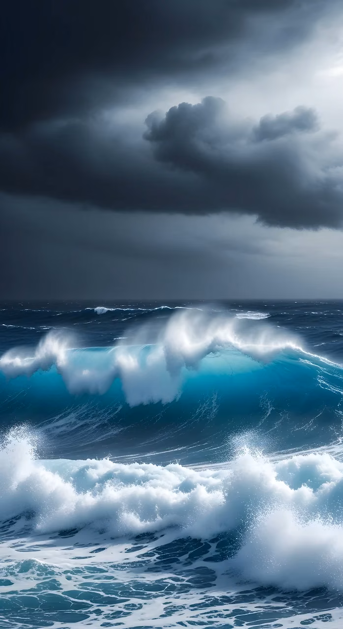 Massive Turquoise Ocean Wave Stormy Sky - Free Mobile AMOLED Wallpaper Background