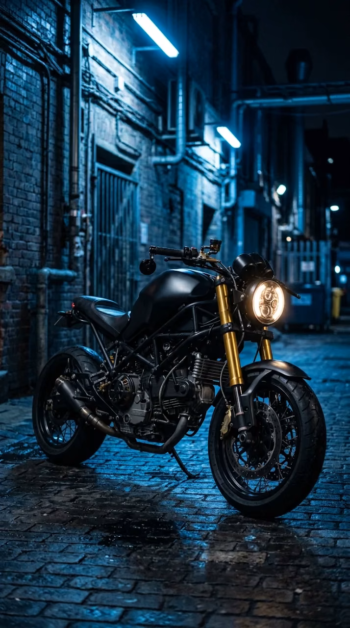 Download Matte Black Modern Custom Roadster Motorcycle in Urban Setting Wallpaper in Mobile HD Matte Black Modern Custom Roadster Motorcycle in Urban Setting - Free Mobile AMOLED Wallpaper Background