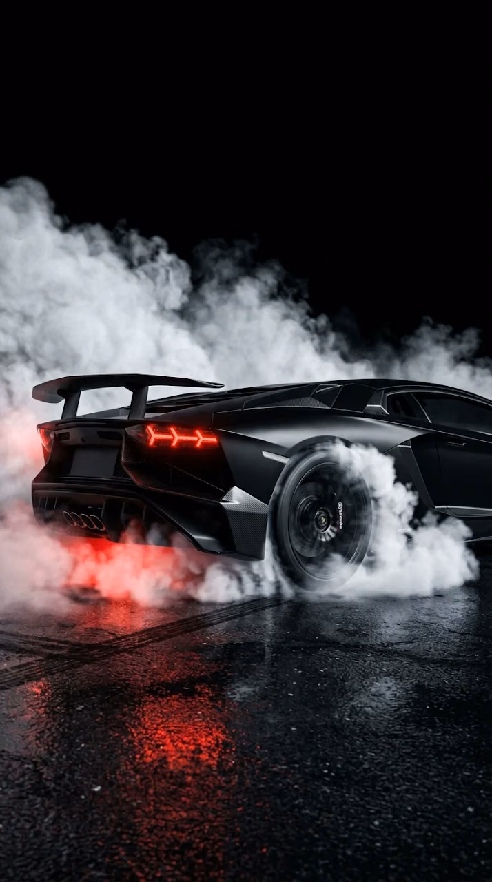 Download Matte Black Sports Car with Red Taillights in Smoke Wallpaper in Mobile HD Matte Black Sports Car with Red Taillights in Smoke - Free Mobile AMOLED Wallpaper Background