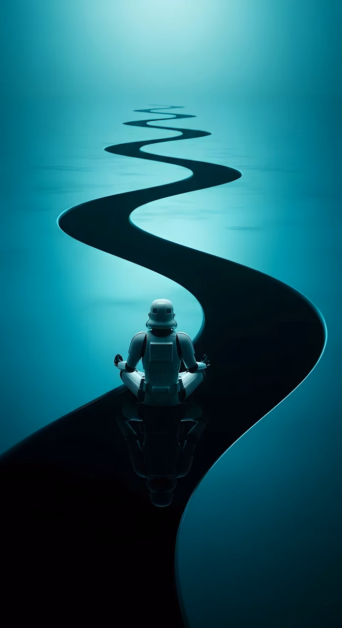Download Meditating Stormtrooper Back View Winding Path Conceptual Art Wallpaper in Mobile HD Meditating Stormtrooper Back View Winding Path Conceptual Art - Free Mobile AMOLED Wallpaper Background