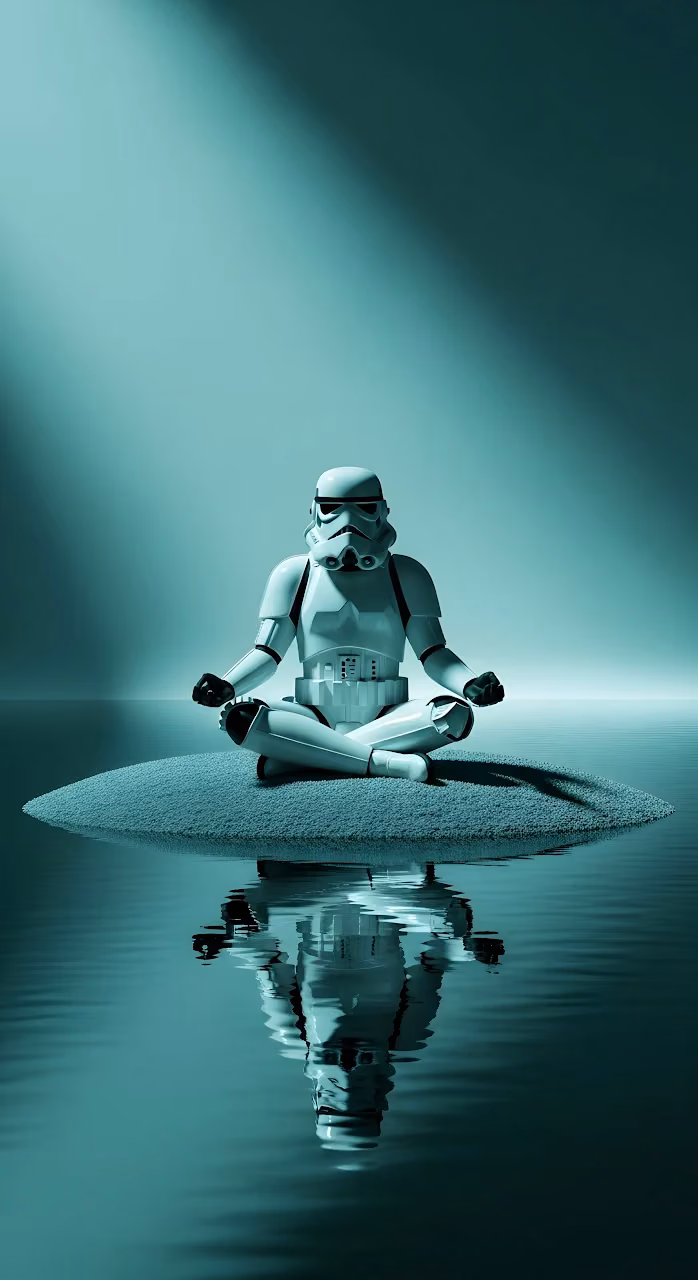 Meditating Stormtrooper Sci-Fi Zen Reflection Art - Free Mobile AMOLED Wallpaper Background