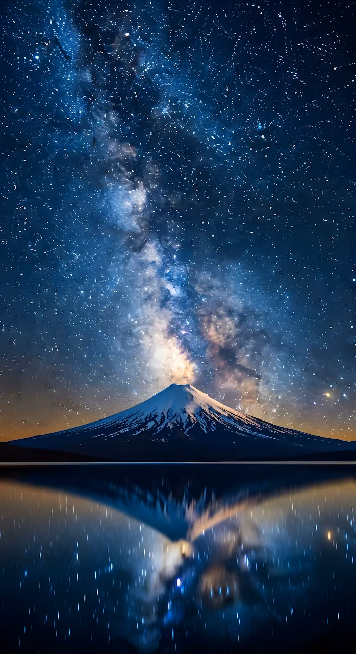 Milky Way Galaxy Over Reflecting Snow Mountain Lake Night - Free Mobile AMOLED Wallpaper Background