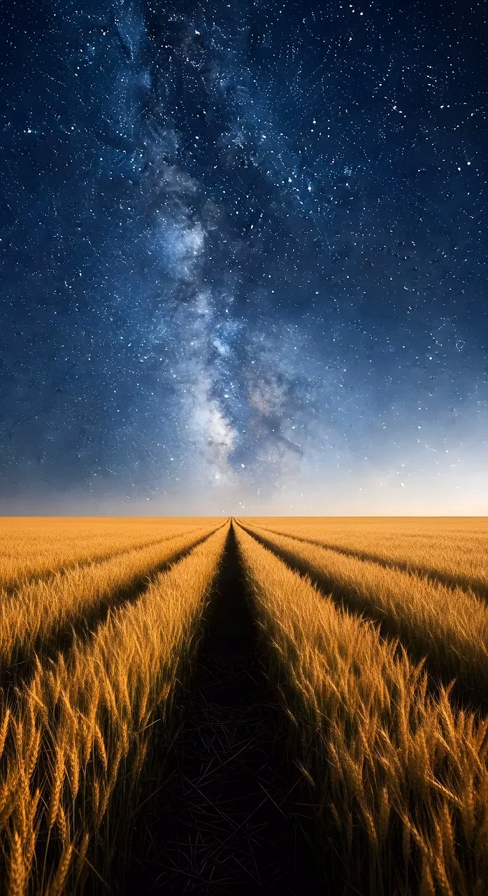 Milky Way Galaxy Over Golden Wheat Field Path - Free Mobile AMOLED Wallpaper Background