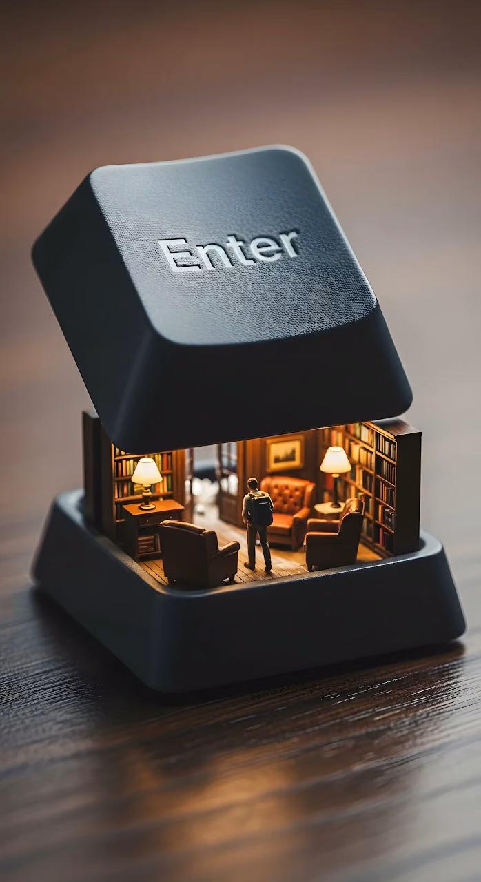 Download Miniature Library Inside Enter Keyboard Key Macro Art Wallpaper in Mobile HD Miniature Library Inside Enter Keyboard Key Macro Art - Free Mobile AMOLED Wallpaper Background