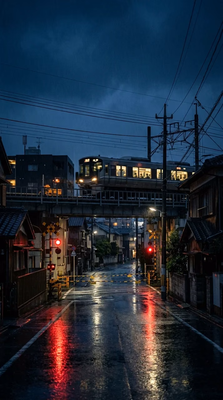 Minimal Japanese Train Blue Hour Rain Wallpaper - Free Mobile AMOLED Wallpaper Background