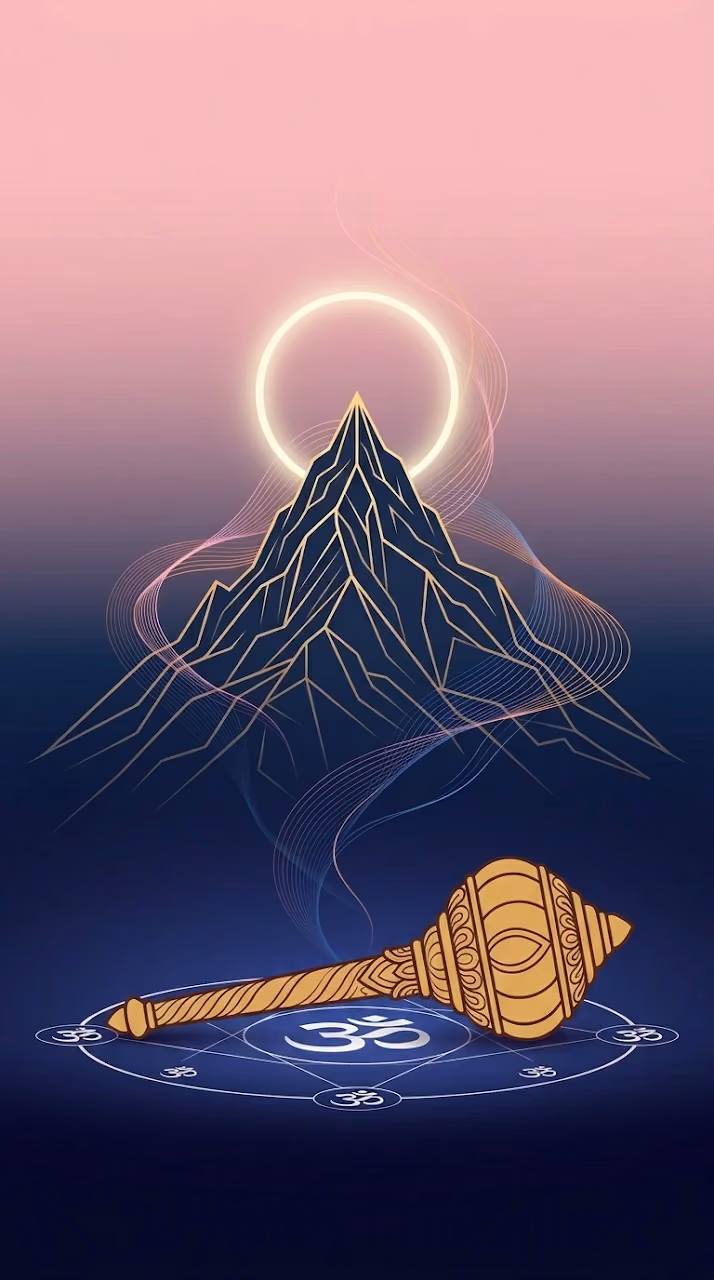 Minimal Lord Hanuman Gada and Mountain Peak Art Wallpaper - Free Mobile AMOLED Wallpaper Background
