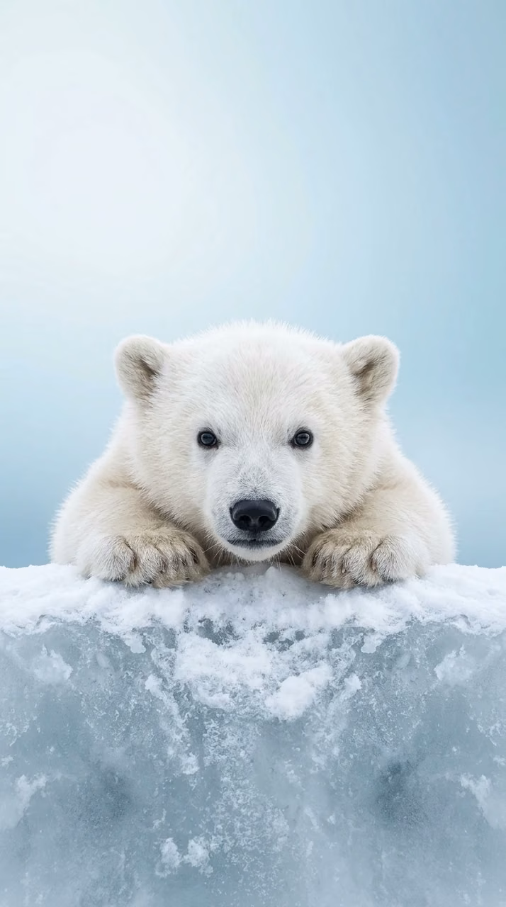 Minimal Polar Bear Cub Portrait - Free Mobile AMOLED Wallpaper Background