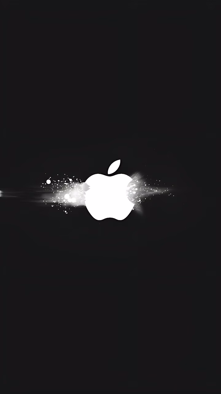 Minimal White Apple Logo Burst on Deep Black Screen - Free Mobile AMOLED Wallpaper Background
