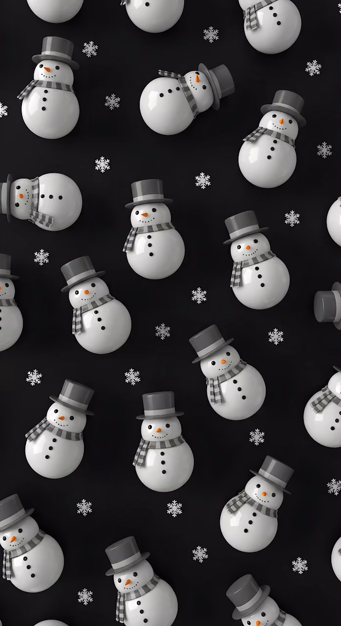 Minimalist 3D Snowman Pattern Black White Contrast - Free Mobile AMOLED Wallpaper Background