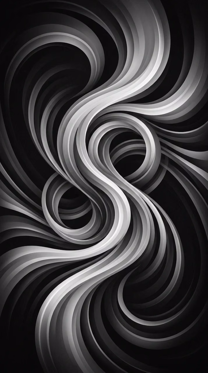 Minimalist Abstract Monochromatic Swirling Curves - Free Mobile AMOLED Wallpaper Background