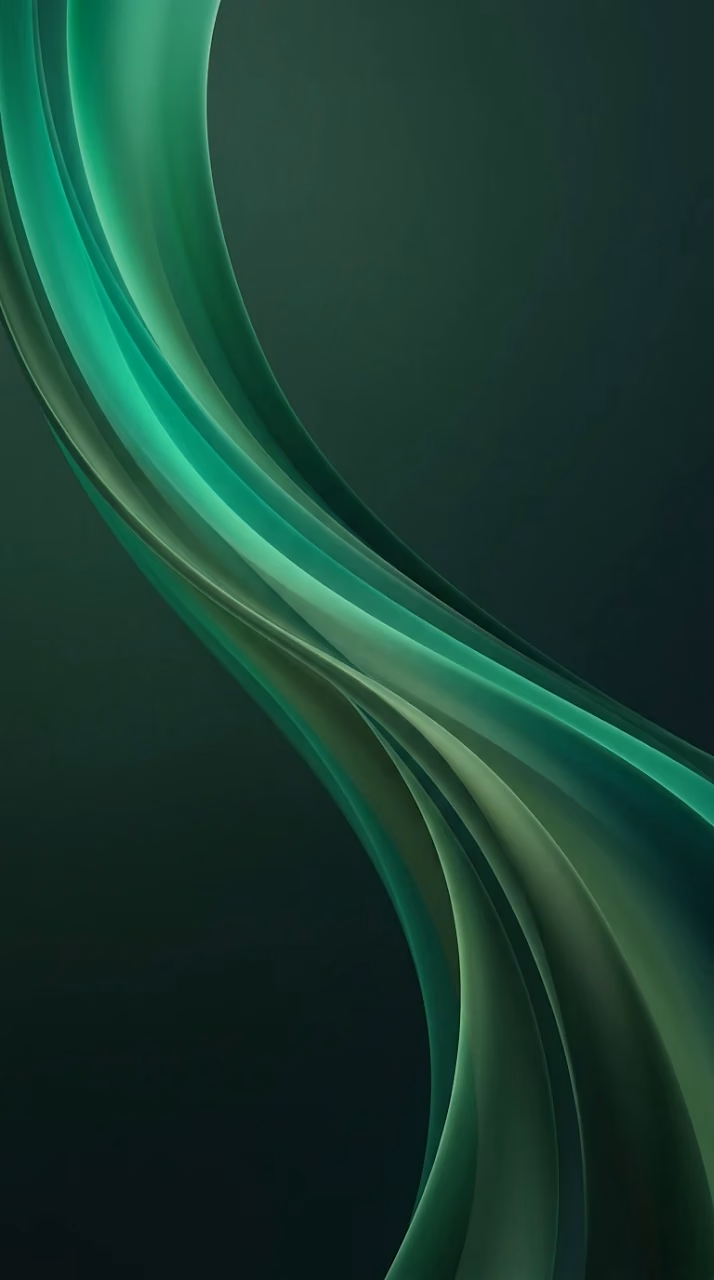 Minimalist Abstract with Sweeping Emerald and Jade Green Curves - Free Mobile AMOLED Wallpaper Background