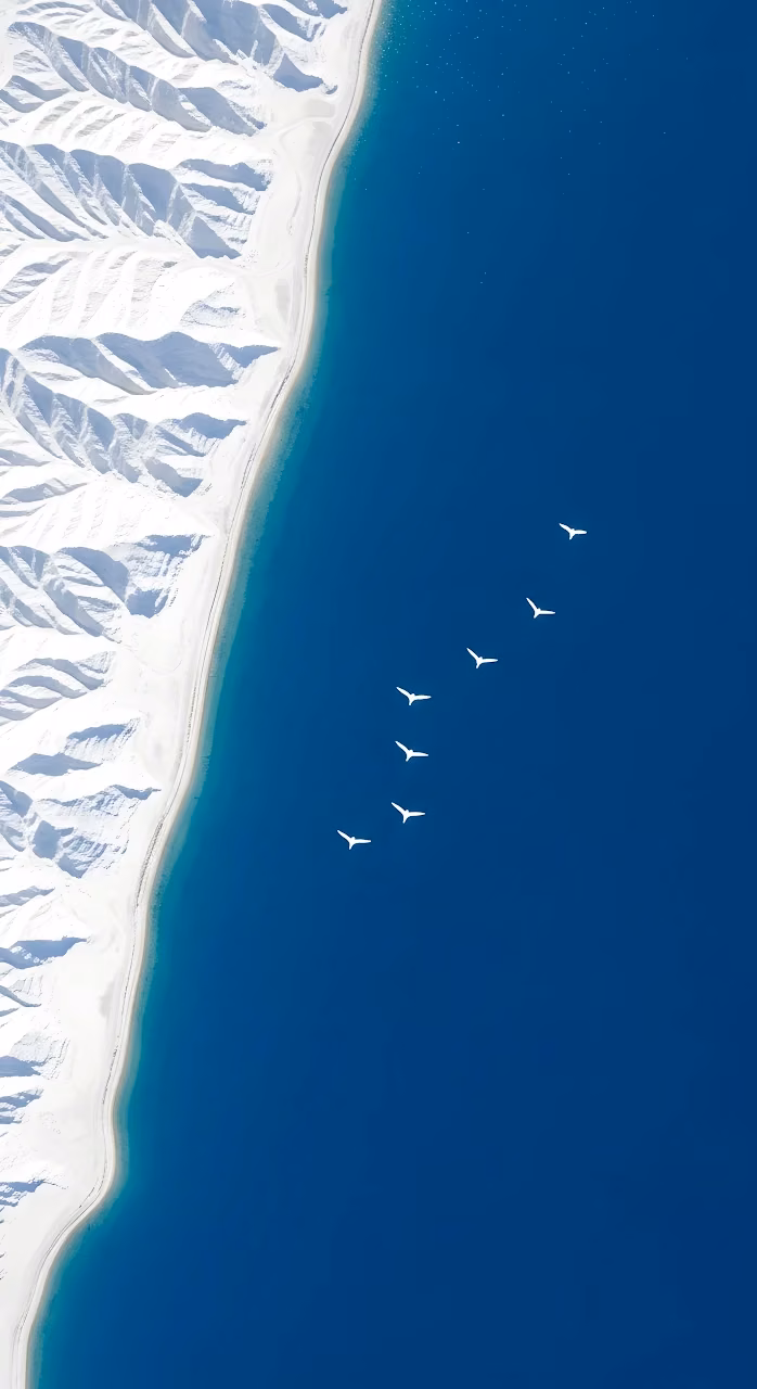 Minimalist Aerial View White Mountains and Deep Blue Sea - Free Mobile AMOLED Wallpaper Background