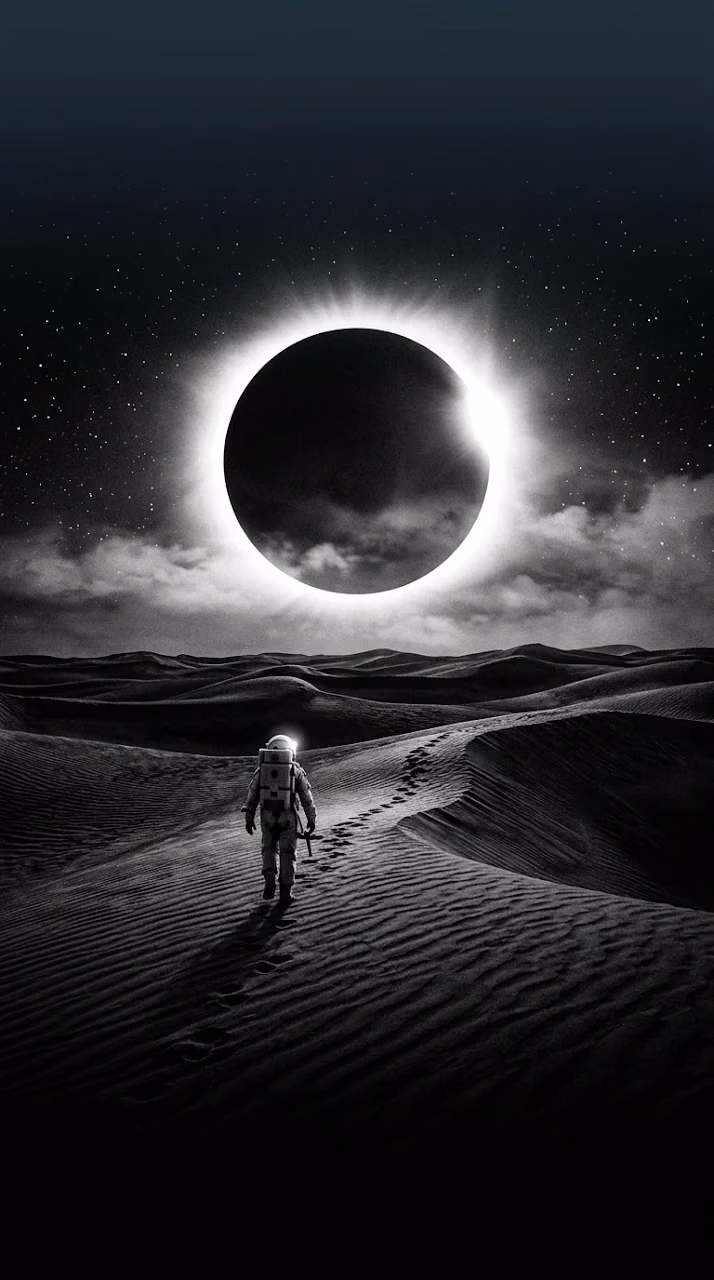 Minimalist Astronaut Eclipse Space Art Wallpaper - Free Mobile AMOLED Wallpaper Background