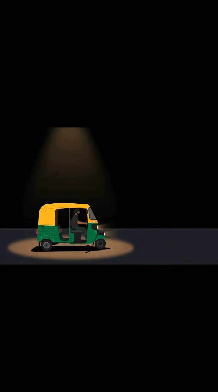 Minimalist Auto Rickshaw on a Dark Road under Spotlight - Free Mobile AMOLED Wallpaper Background