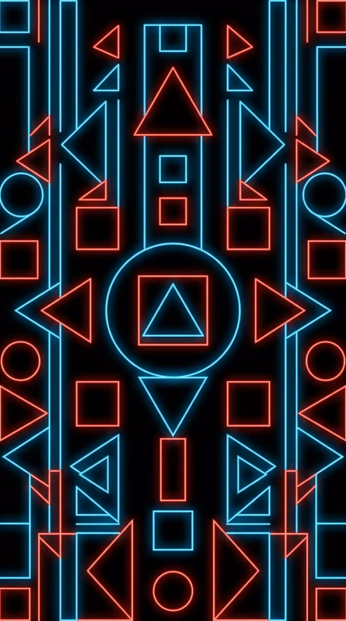 Minimalist Bauhaus Geometric Landscape in Neon Noir Style - Free Mobile AMOLED Wallpaper Background