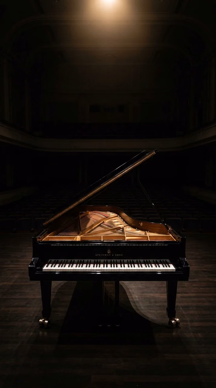Minimalist Black Grand Piano Spotlight Concert Wallpaper - Free Mobile AMOLED Wallpaper Background