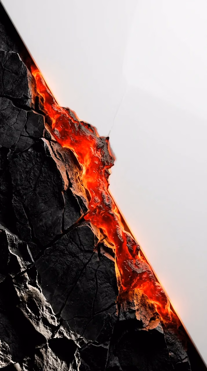 Minimalist Black Rock and White Surface Split by Glowing Magma - Free Mobile AMOLED Wallpaper Background