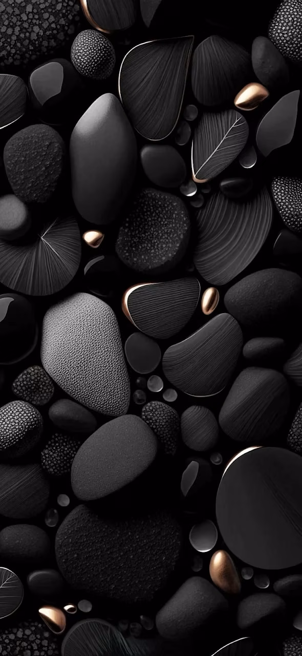 Minimalist Black Textured Stones and Copper Accents - Free 4K Desktop Wallpaper Background