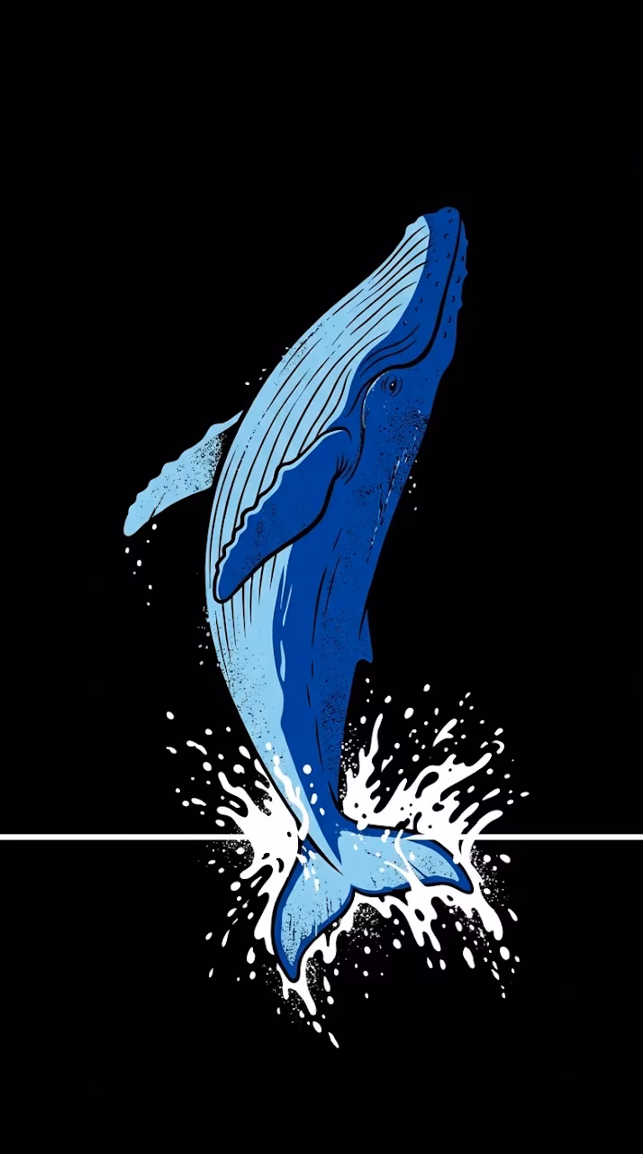 Minimalist Blue Whale Leaping from Water on OLED Black - Free Mobile AMOLED Wallpaper Background